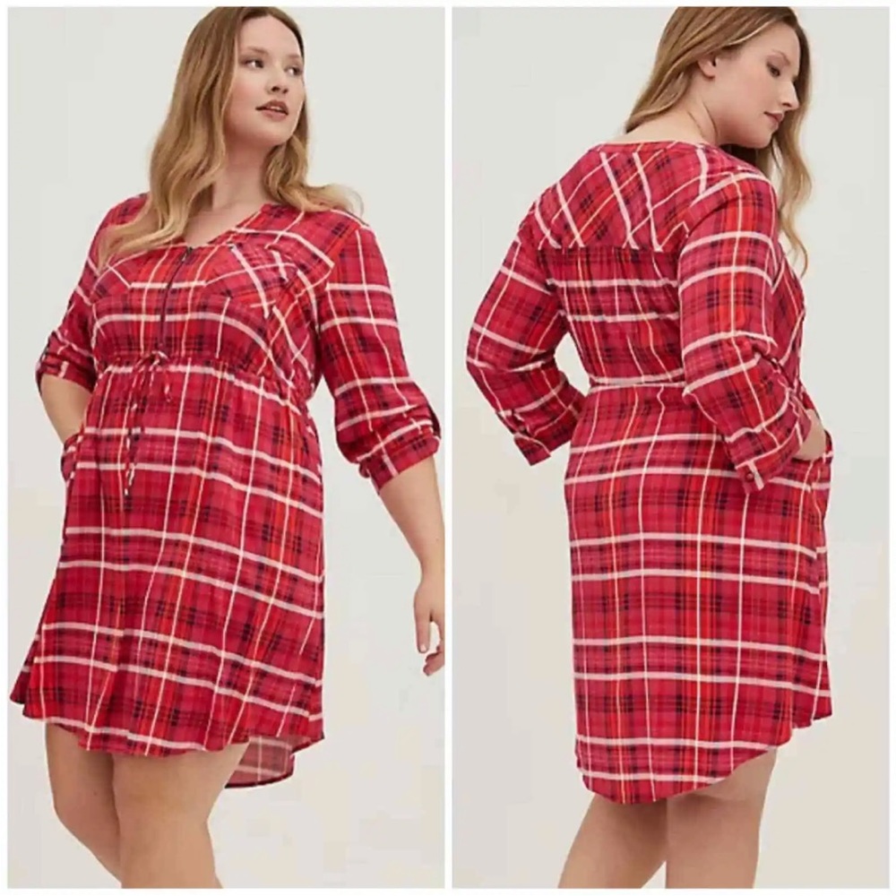 Torrid Pink Plaid Challis Zip Front Shirt Dress SZ 5X NWT
